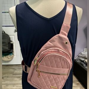 Quilted Pink Crossbody Sling Bag - Lightweight Everyday Bag